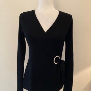 INC International Concepts NEW black ribbed wrap sweater